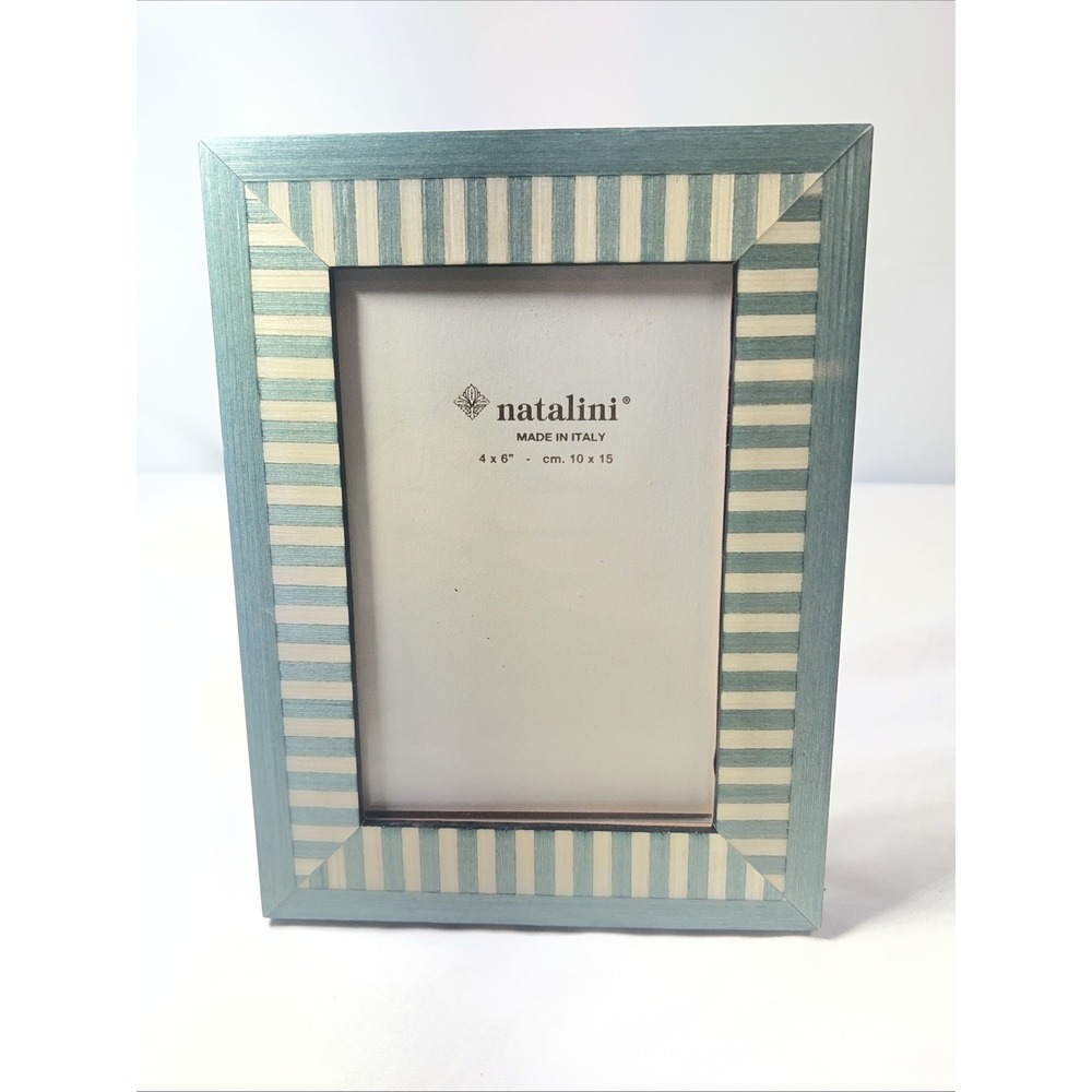 4x6  NATALINI PHOTO/PICTURE FRAME - MINT SAGE GREEN & IVORY STRIPED